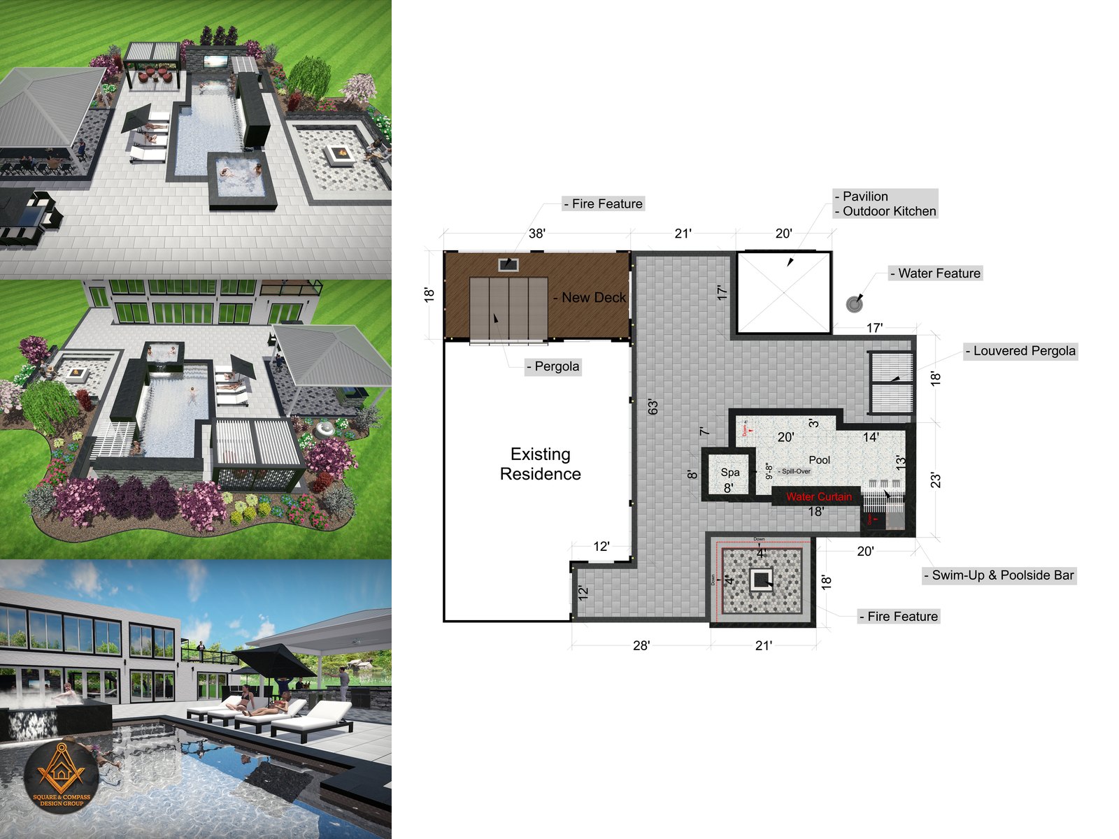 Sample 1 build plan: 3D renders next to the dimensioned 2D layout