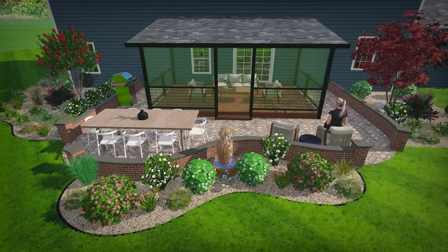 Fire circle & screened patio, view 1