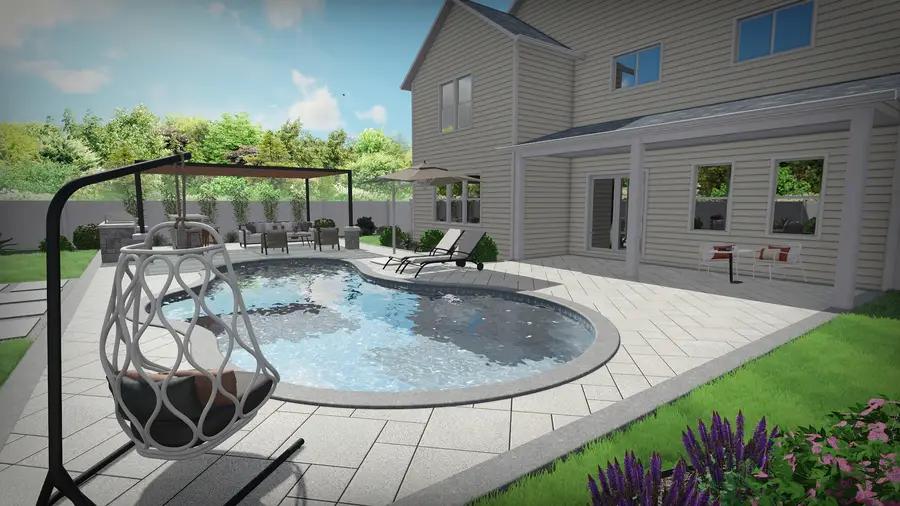 Freeform pool & pergola retreat, view 8