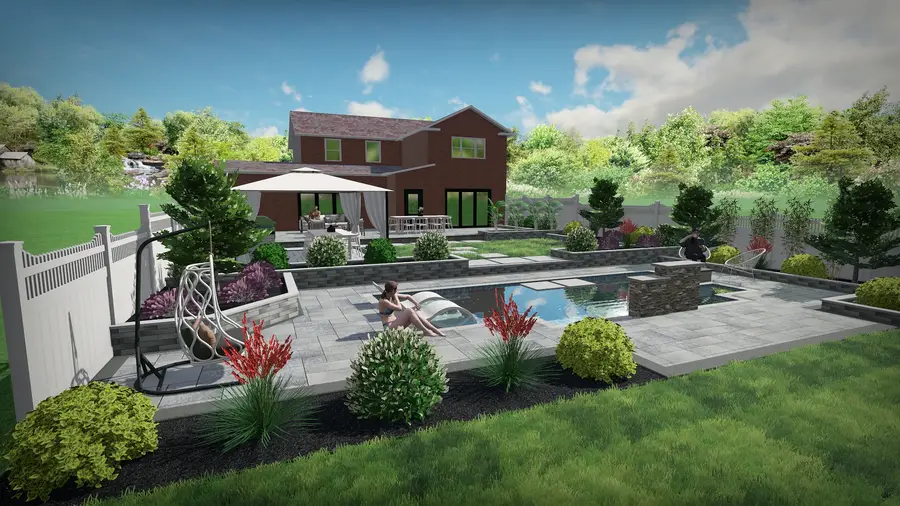 Gazebo kitchen & lap pool, view 2