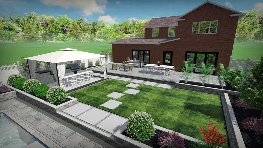 Gazebo kitchen & lap pool, view 4