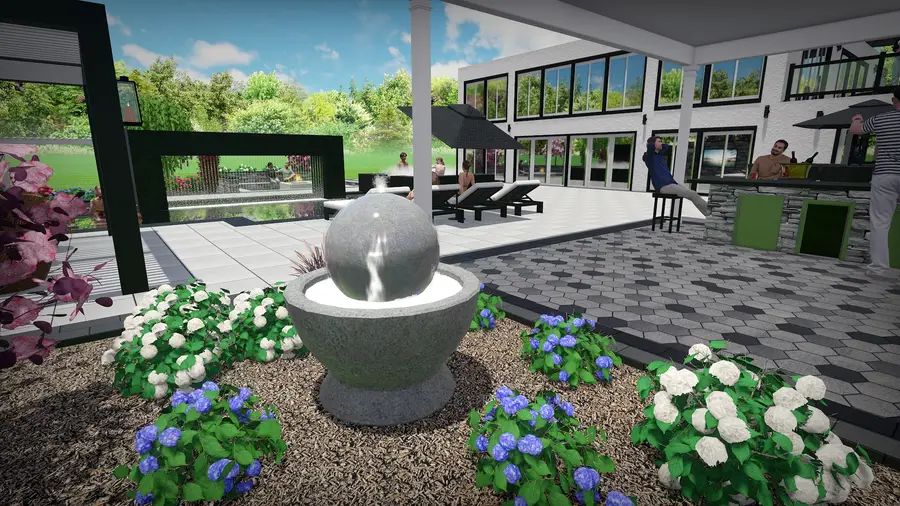Modern pool & sunken fire lounge, view 11