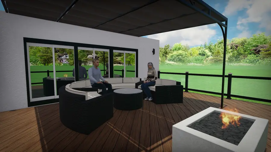 Modern pool & sunken fire lounge, view 12
