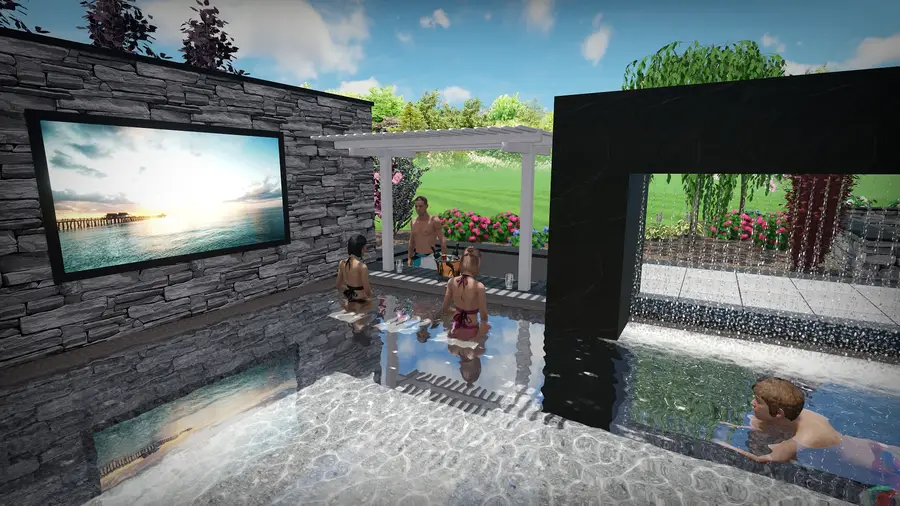 Modern pool & sunken fire lounge, view 13