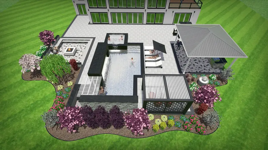 Modern pool & sunken fire lounge, view 14