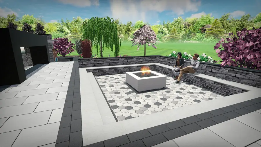 Modern pool & sunken fire lounge, view 3