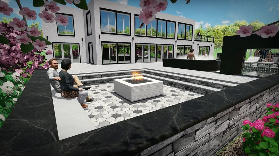 Modern pool & sunken fire lounge, view 4