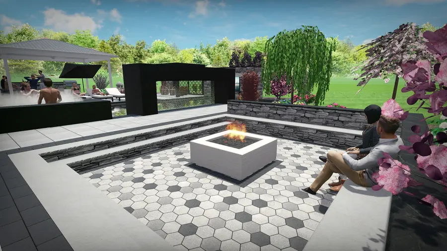 Modern pool & sunken fire lounge, view 5