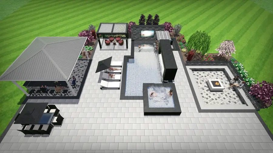 Modern pool & sunken fire lounge, view 7