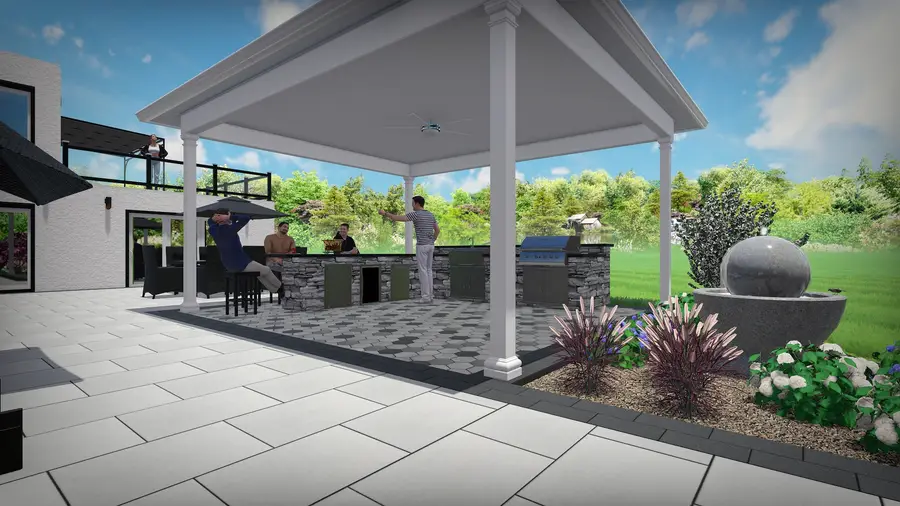 Modern pool & sunken fire lounge, view 8