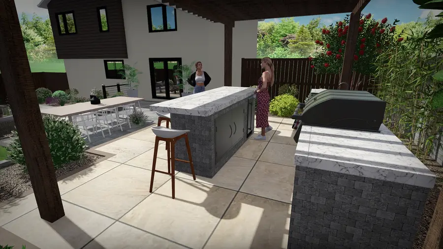 Pergola kitchen & fireplace lounge, view 4