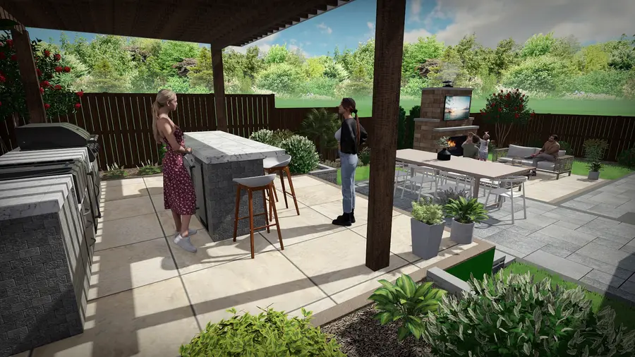 Pergola kitchen & fireplace lounge, view 5